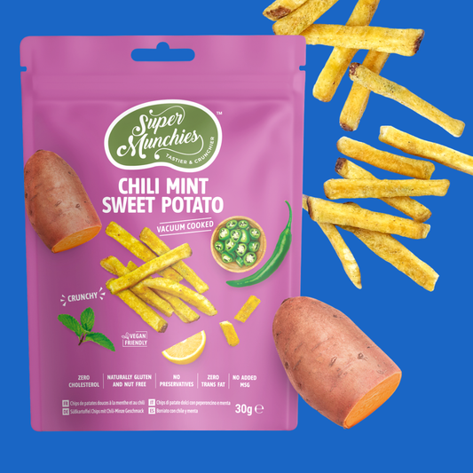 Süßkartoffelchips mit Chili und Minze