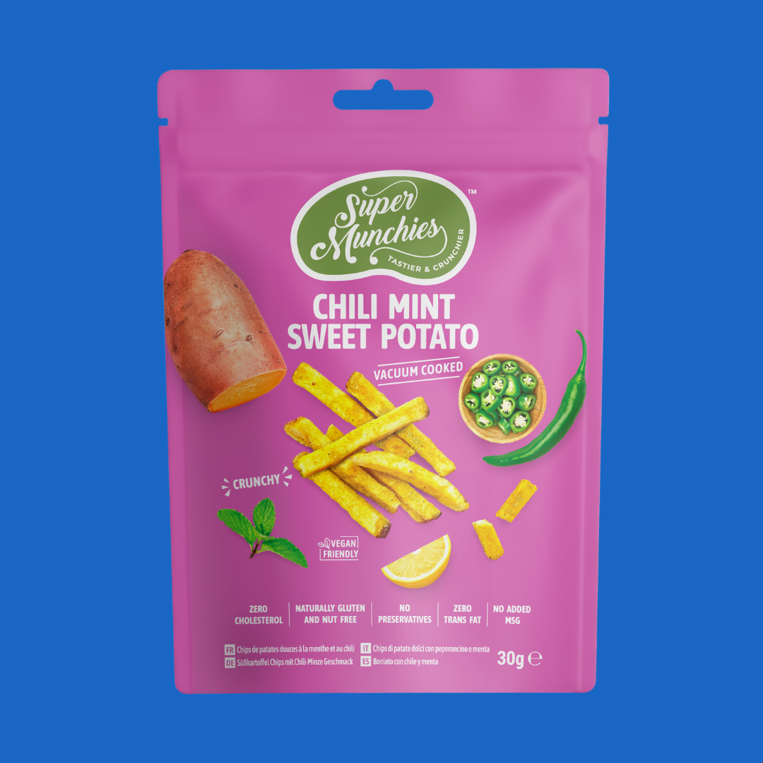 Süßkartoffelchips mit Chili und Minze